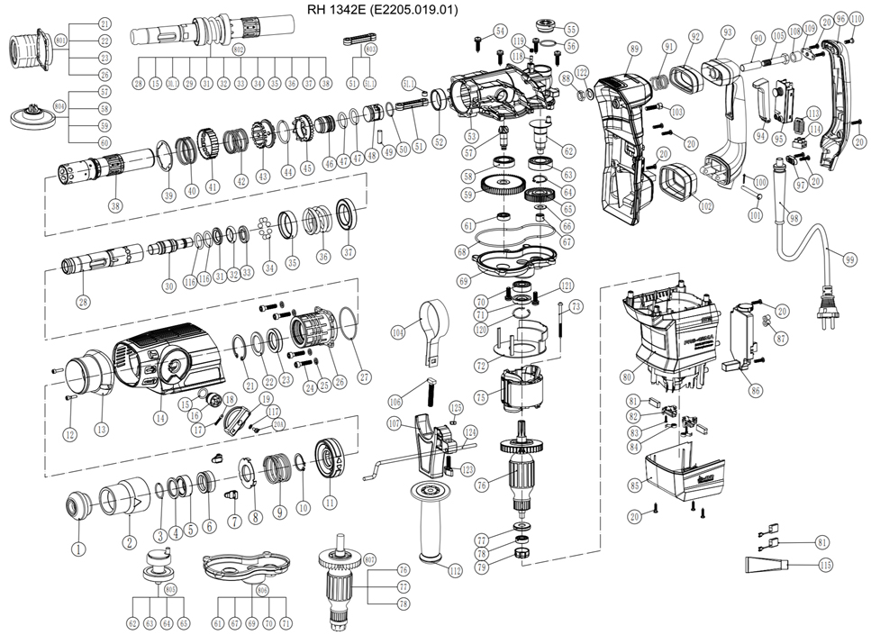 Запчасти Elitech RH 1342E (E2205.019.01)