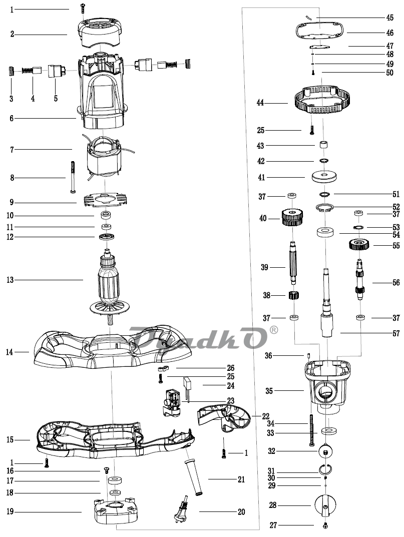 Запчасти, схема и деталировка Elitech МС-1400/2Э