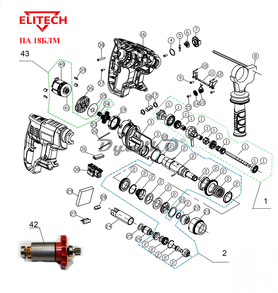 Запчасти Elitech ПА 18 БЛМ АКК