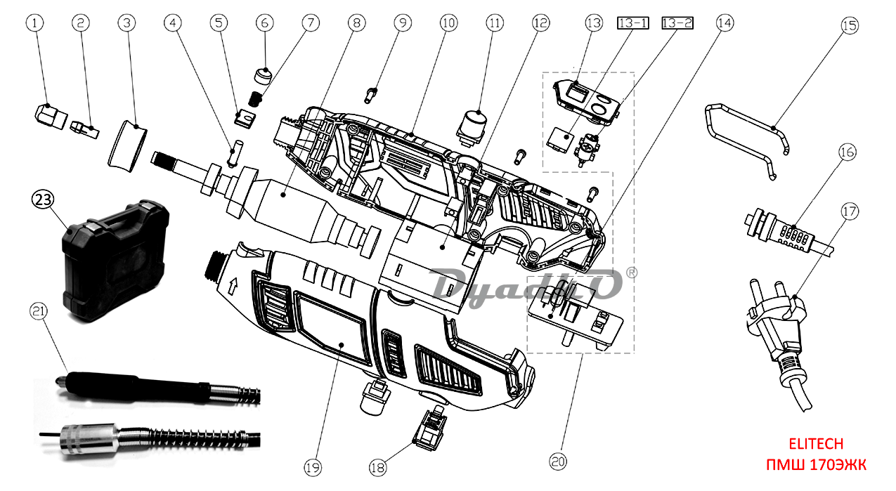 Запчасти, схема и деталировка Elitech ПШМ-170ЭЖК